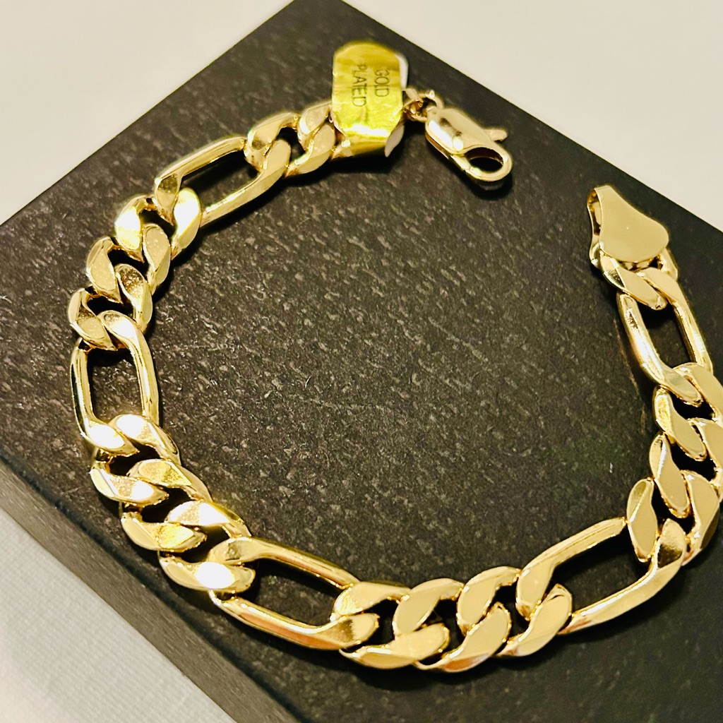 Gold Plated Figaro Link Chain Bracelet Gold Plated Mens Bracelet 9